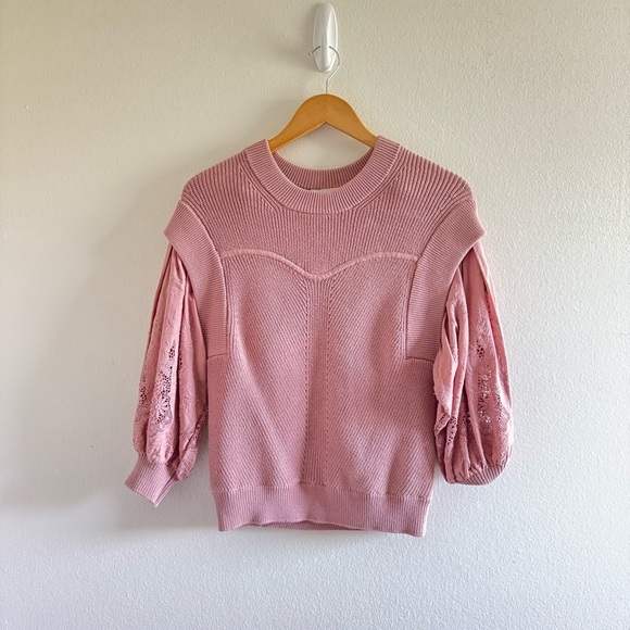 Ba&sh Samoa Pink Embroidered Puff Sleeve Lady Pullover Sweater size Small - Picture 6 of 14